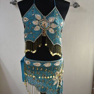 Blue Arabian Jasmine Belly Dancer Braw Set BELLYDANCE Costume Outfit India S/M